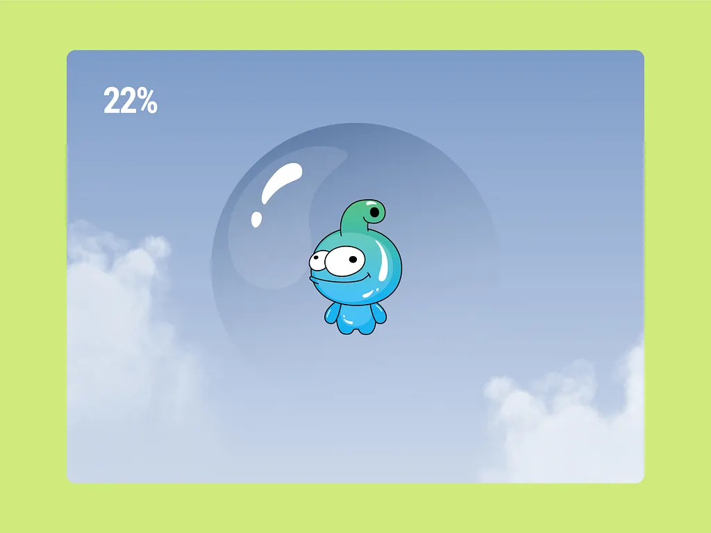 Snork floating inside a bubble in the sky